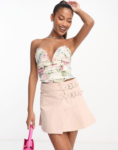 Top a corsetto arricciato senza spalline con scollo a V a fiori - ASOS DESIGN - Modalova