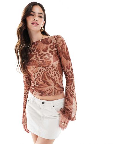 Top a maniche lunghe svolazzante marrone leopardato a fiori - ASOS DESIGN - Modalova