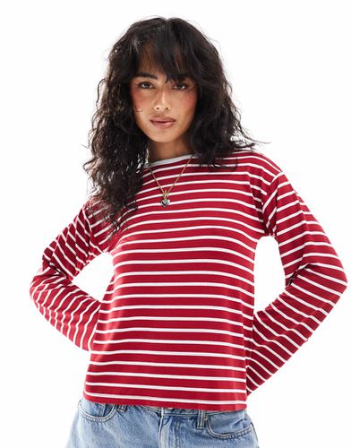 Top a maniche lunghe rosso a righe con finiture a contrasto sul collo - ASOS DESIGN - Modalova