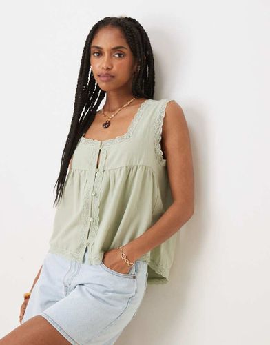 Top babydoll en coton avec bords en dentelle - sauge - Asos Design - Modalova