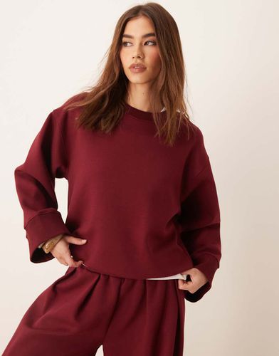 Top girocollo oversize in tessuto interlock bordeaux in coordinato - ASOS DESIGN - Modalova