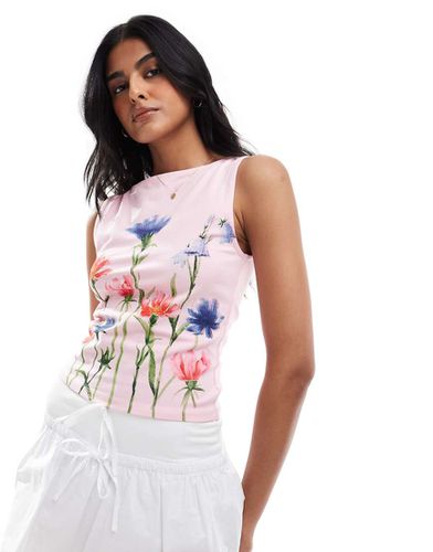 Top rosa con grafica a fiori e scollo a barchetta - ASOS DESIGN - Modalova