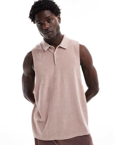 Top senza maniche vestibilità comoda in spugna con colletto stile polo - ASOS DESIGN - Modalova