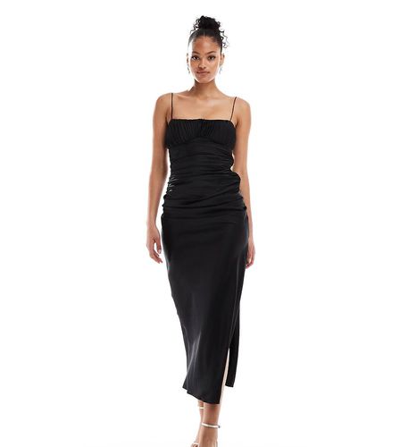 ASOS DESIGN Tall - Vestito midi con spalline sottili e bustino arricciato in raso increspato - ASOS Tall - Modalova