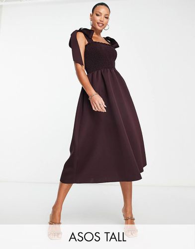 ASOS DESIGN Tall - Vestito midi da ballo di fine anno arricciato con spalline allacciate color melanzana - ASOS Tall - Modalova