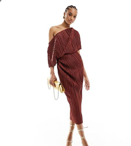 ASOS DESIGN Tall - Vestito midi plissé color ruggine con spalla scesa - ASOS Tall - Modalova