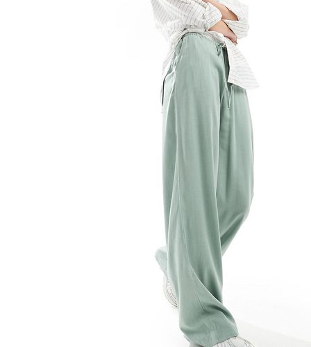 Tall - Pantaloni a fondo ampio verdi in misto lino - ASOS DESIGN - Modalova