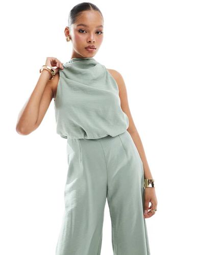 Tuta jumpsuit accollata a fondo ampio salvia - ASOS DESIGN - Modalova