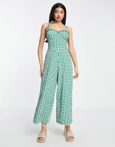 Tuta jumpsuit con spalline allacciate e scollo a cuore verde a quadretti - ASOS DESIGN - Modalova