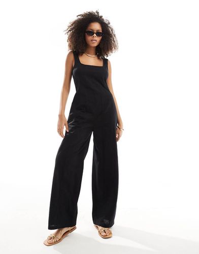 Tuta jumpsuit stile tennis nera con scollo squadrato e nervature - ASOS DESIGN - Modalova