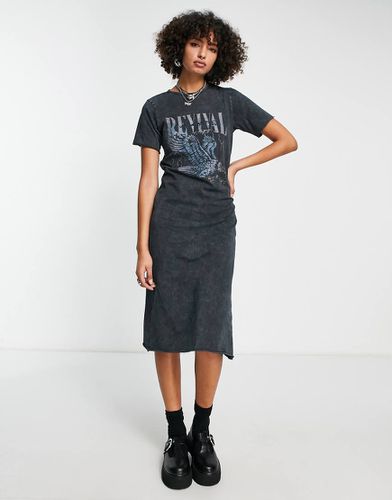 Vestito T-shirt midi antracite slavato con stampa di uccelli - ASOS DESIGN - Modalova