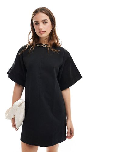 Vestito T-shirt corto oversize squadrata nera in twill di cotone - ASOS DESIGN - Modalova