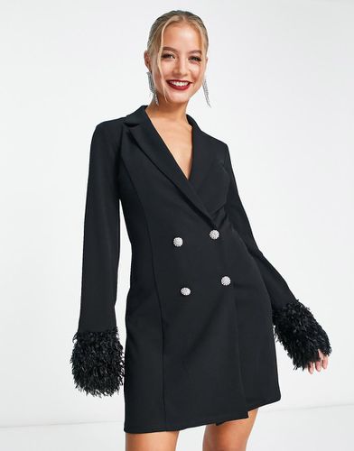 Vestito blazer corto con finiture in strass e polsini con piume sintetiche - ASOS DESIGN - Modalova