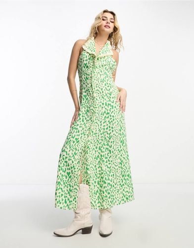 Vestito camicia midi senza maniche verde con stampa a macchie e colletto - ASOS DESIGN - Modalova