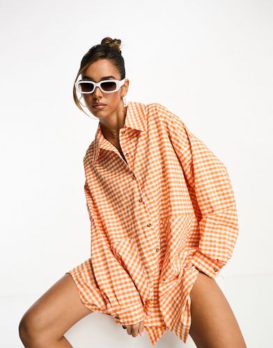 Vestito camicia oversize arancione a quadri con grandi tasche a scomparsa - ASOS DESIGN - Modalova