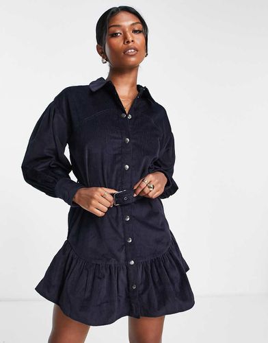 Vestito camicia corto in velluto a coste blu navy con fibbia - ASOS DESIGN - Modalova