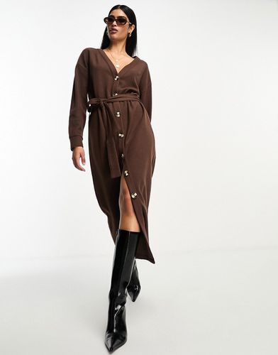 Vestito cardigan lungo super morbido con bottoni e cintura color cioccolato - ASOS DESIGN - Modalova