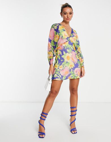 Vestito corto con stampa a fiori grandi e maniche ad ali di pipistrello - ASOS DESIGN - Modalova