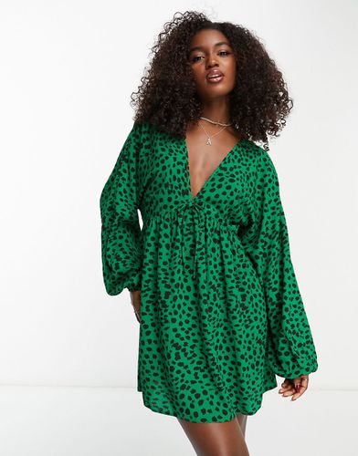 Vestito corto svasato con stampa animalier verde - ASOS DESIGN - Modalova