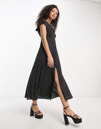 Vestito da giorno midi monocromatico a pois con maniche con volant e bottoni - ASOS DESIGN - Modalova