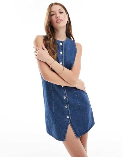 Vestito in denim indaco con bottoni - ASOS DESIGN - Modalova