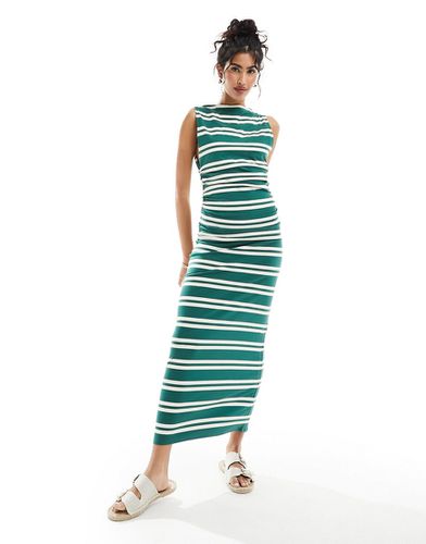 Vestito lungo verde e bianco a righe con scollo a barchetta e arricciature laterali - ASOS DESIGN - Modalova