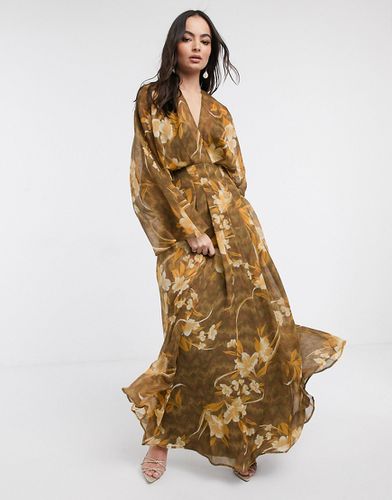Vestito lungo con maniche a kimono e stampa a fiori oversize - ASOS DESIGN - Modalova