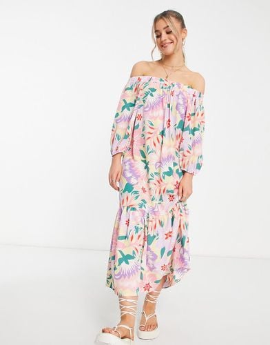 Vestito lungo peplo a trapezio con stampa floreale e spalle scoperte - ASOS DESIGN - Modalova