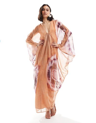 Vestito lungo stile kimono con scollo profondo e stampa tie-dye - ASOS DESIGN - Modalova