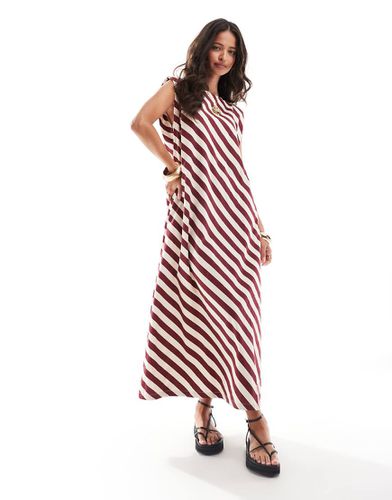 Vestito midi morbido in cotone bordeaux a righe con spalline imbottite - ASOS DESIGN - Modalova