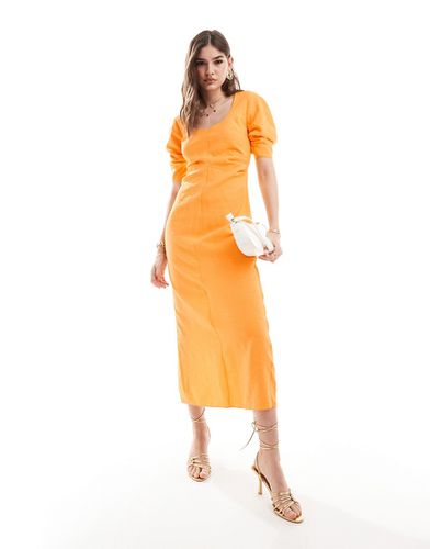 Vestito midi arancione con scollo rotondo e pieghe in vita - ASOS DESIGN - Modalova