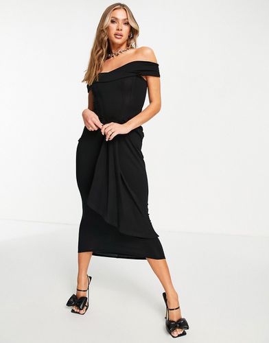 Vestito midi con corsetto arricciato con scollo Bardot - ASOS DESIGN - Modalova