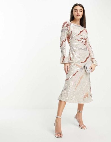 Vestito midi con decorazioni, maniche svasate e motivo a onde - ASOS DESIGN - Modalova