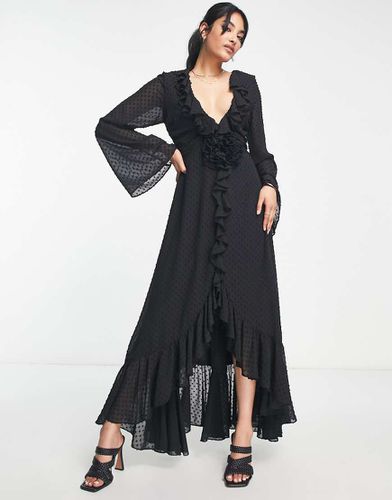 Vestito midi con scollo profondo con corsetto e volant - ASOS DESIGN - Modalova