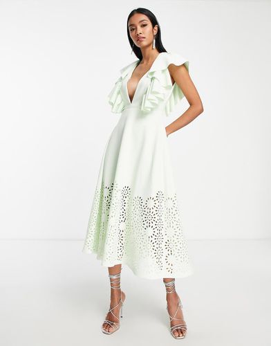 Vestito midi da ballo di fine anno color menta con scollo profondo in pizzo sangallo - ASOS DESIGN - Modalova