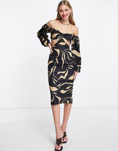 Vestito midi fasciante stampato con cut-out e scollo alla Bardot - ASOS DESIGN - Modalova