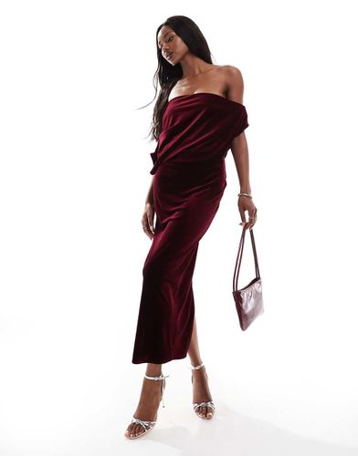 Vestito midi in velluto bordeaux con scollo appariscente - ASOS DESIGN - Modalova