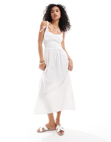 Vestito midi stile milkmaid con gonna a ruota e spalline allacciate - ASOS DESIGN - Modalova