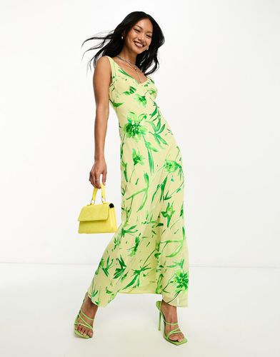 Vestito midi senza maniche verde a fiori in tessuto dévoré con scollo profondo - ASOS DESIGN - Modalova