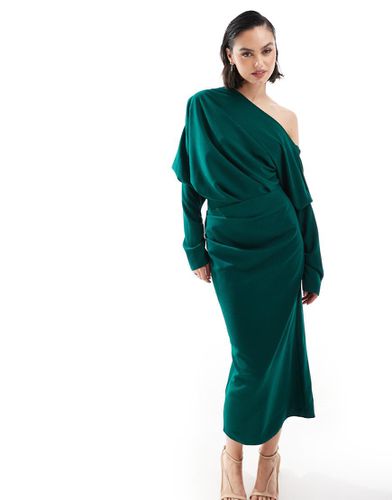 Vestito midi verde bosco con spalle scivolate extra larghe - ASOS DESIGN - Modalova