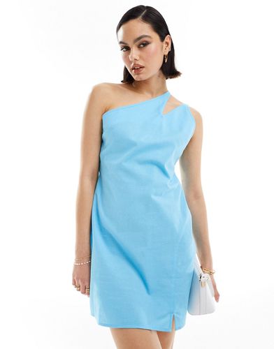 Vestito prendisole corto monospalla in lino blu acceso con spallina con cut-out - ASOS DESIGN - Modalova