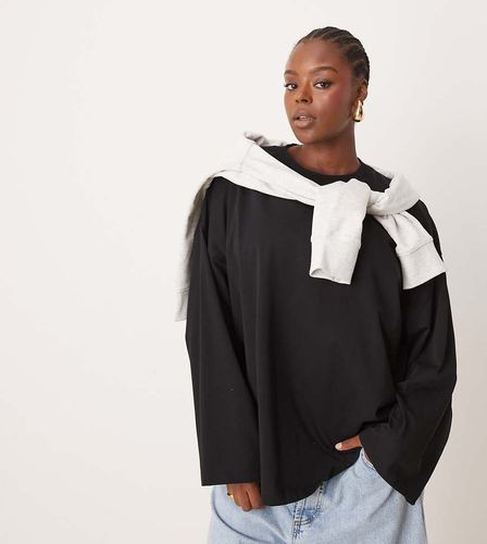 Curve - Maglietta oversize premium pesante a maniche lunghe nera in cotone - ASOS EDITION - Modalova