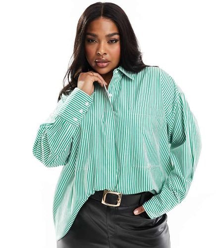 Curve - Camicia oversize in cotone verde a righe - ASOS EDITION - Modalova