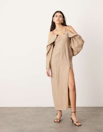 Drama - Vestito midi color cammello a maniche lunghe con scollo alla Bardot - ASOS EDITION - Modalova