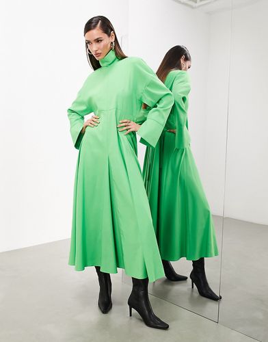 Vestito accollato a maniche lunghe verde acceso arricciato sul retro - ASOS EDITION - Modalova
