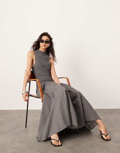 Vestito midi accollato in cotone arricciato grigio antracite con vita scesa - ASOS EDITION - Modalova