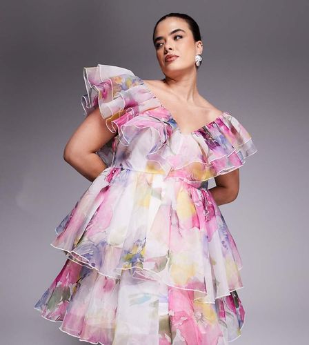 Curve - Robe babydoll courte en organza à imprimé fleuri flou avec volants - Asos Luxe - Modalova