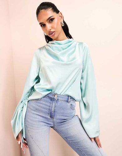 Top oversize in raso drappeggiato blu - ASOS Luxe - Modalova