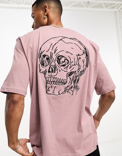 T-shirt a maniche corte color malva con scarabocchio di teschio - Bolongaro Trevor - Modalova