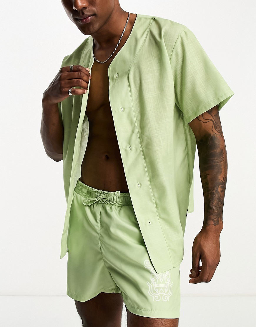 Camicia da spiaggia stile baseball con teschio stampato - Bolongaro Trevor - Modalova